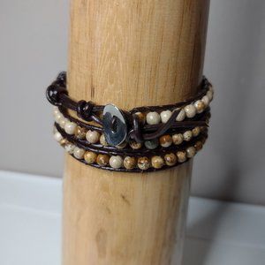 23 Inch Tan Stone Bead Wrap Bracelet